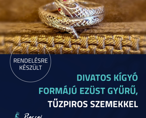 Kígyó formájú ezüst gyűrű tűzpiros szemekkel