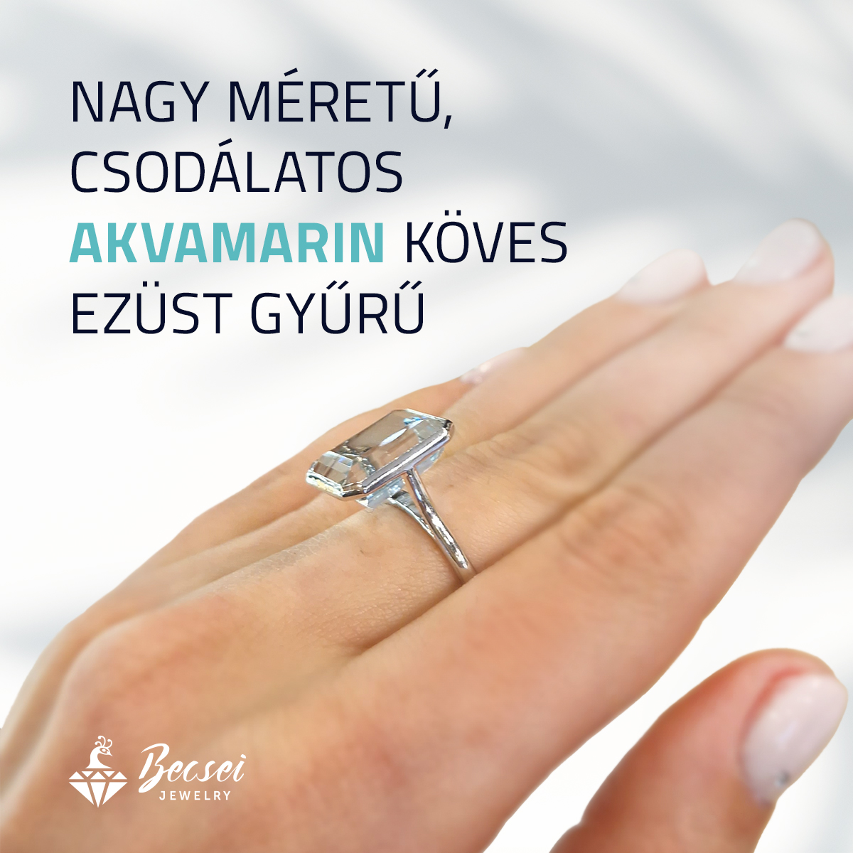 Nagy akvamarin köves ezüst gyűrű