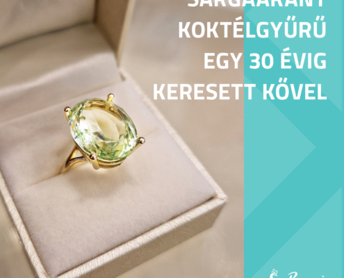Sárgaarany koktélgyűrű UV-zöld kővel
